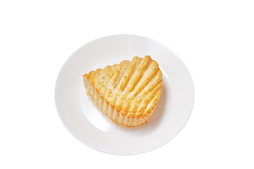 Apple Pie Envelope on a porcelain plate on the white background. Close up. Isolated
