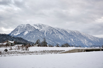 Scenic view of Austrian Alps. Winter