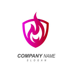 fire logo, fire and shield, danger icon, security symbol