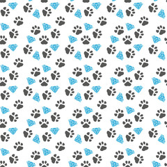 Vector seamless pattern with paw footprints of a dog.