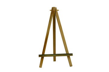 Table wooden easel tripod on white background.Isolated object. Artistic theme.