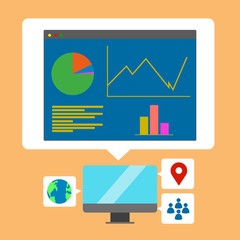 Isolated monitor screen with business graph icons - Vector