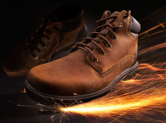 Quality and durable brown suede worker boots running sparks.