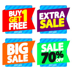 Set Sale discount banners design template, promo tags, vector illustration