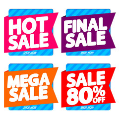 Set Sale discount banners design template, promo tags, vector illustration