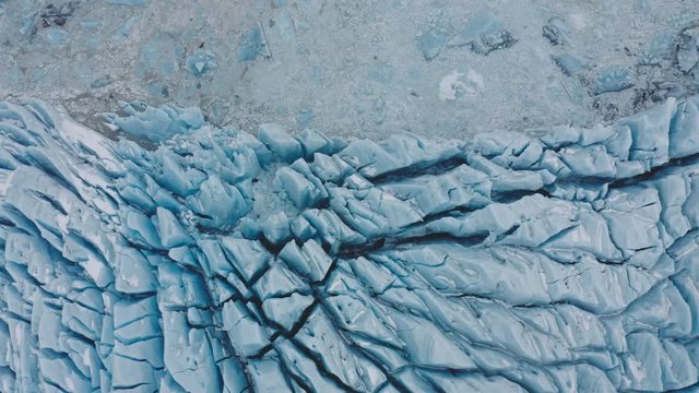 Aerial: Top View Along Fractured Ice Sheet, Glacier Lagoon