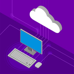 3d cloud computing icon connected to a computer - Vector