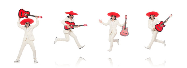 Mexican guitar player isolated on white