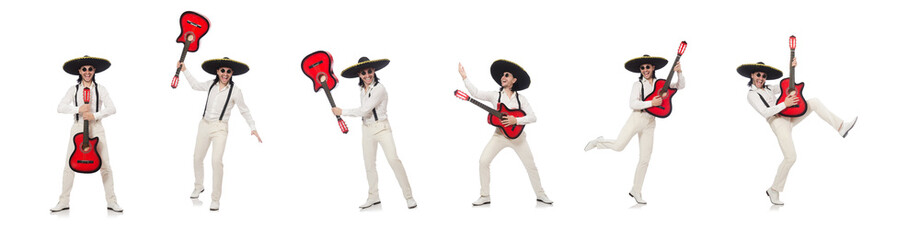 Mexican guitar player isolated on white