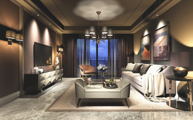 3d render neo classic home living room