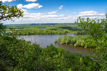 Fototapeta premium Beautiful view of the Mississippi River as seen from Red Wing Minnesota from the Barn Bluff hiking trail