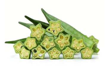 Fresh young okra isolated on white background