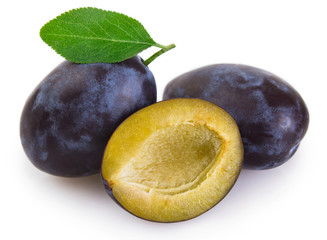 Fresh plum on white background