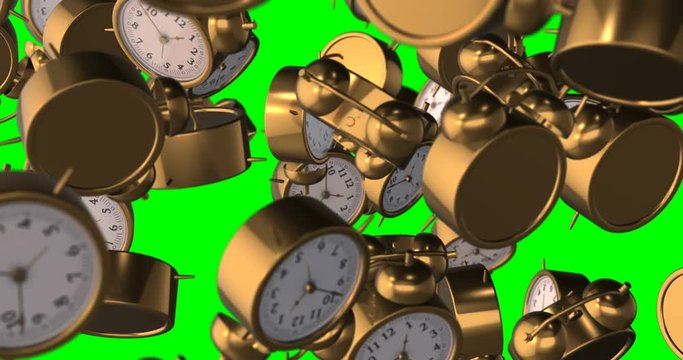 golden alarm clock falling slow motion