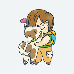 Fototapeta premium Cute cartoon boy and animal. Vector clip art illustration for children design, cards, prints, coloring books