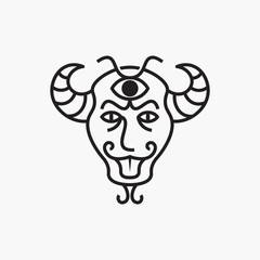 Devil head logo geometric monoline icon vector