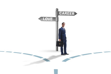 Fototapeta premium Businessman having hard choice between love and career