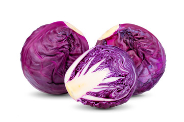 Red cabbage isolated on white background. full depth of field