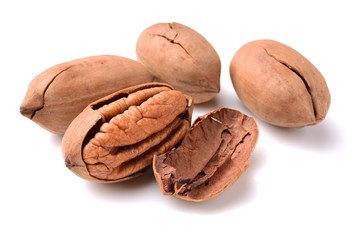 pecan nuts on white background