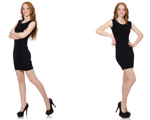 Young redhead lady in black dress  