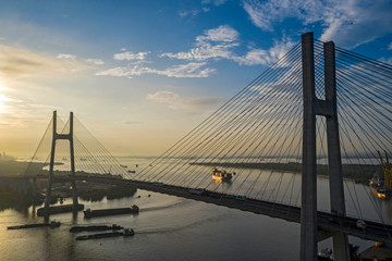Fototapeta na wymiar Shipping under Phu My Bridge ,Saigon River, Ho Chi Minh City, Vietnam