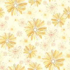 Fototapeta na wymiar The repeat design / Graphical crayon touch yellow flower, illustration