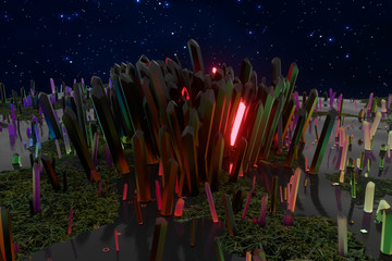 A cluster of precision-cut magic crystal, science fiction and magic theme, 3d rendering.