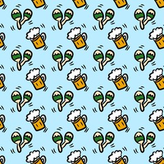 seamless pattern background of maracas and beer