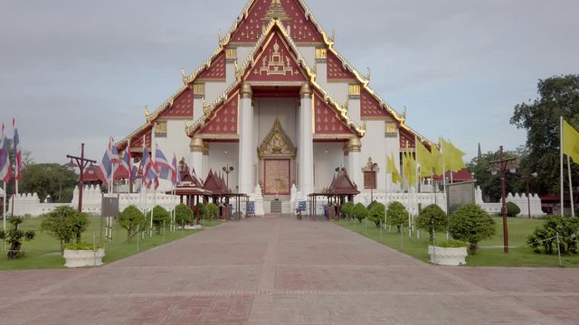 Highly Decorative Red & Gold Pavilion Geometric Building Structure Of Ayutthaya Temple Palace, Thailand