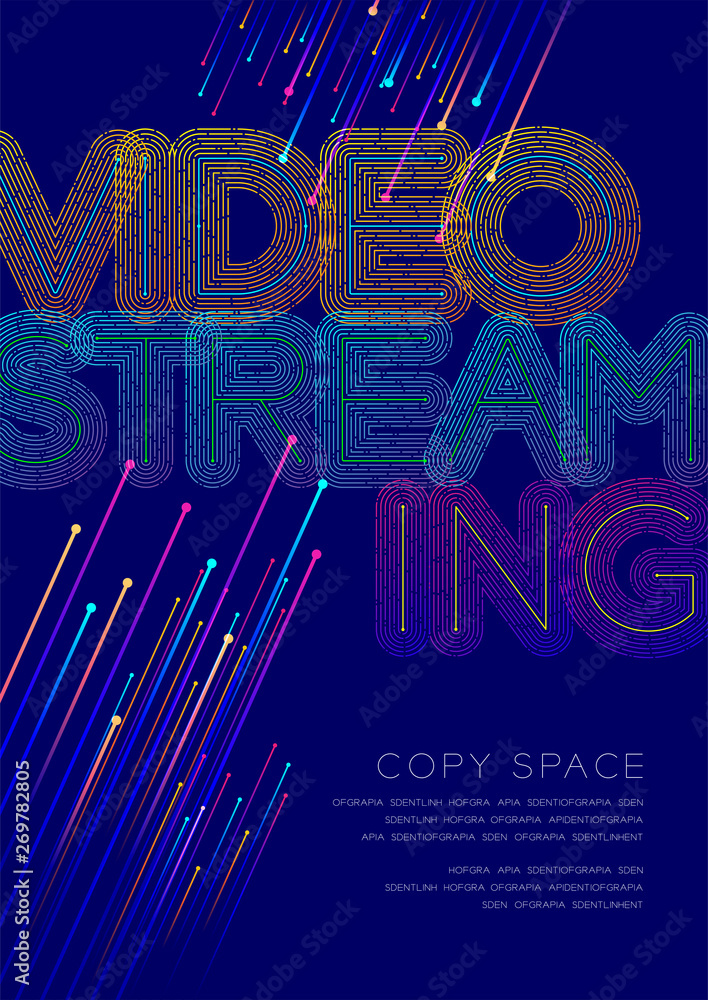Poster video streaming big text dot and dash line pattern layer overlay, poster banner or flyer template la