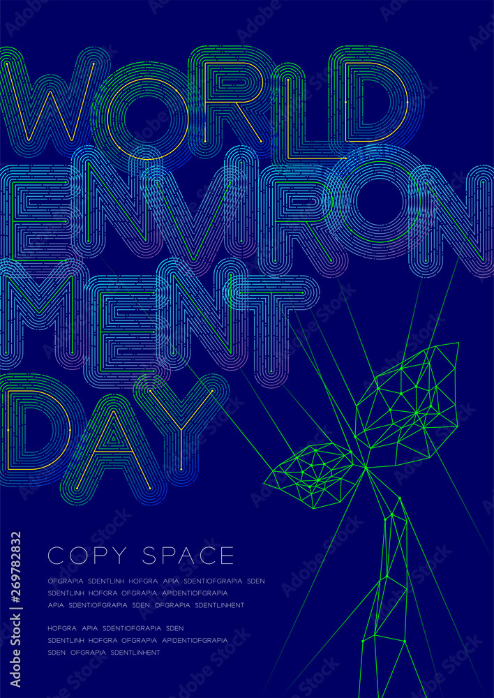 Poster world environment day big text dot and dash line pattern layer overlay, poster banner or flyer templ