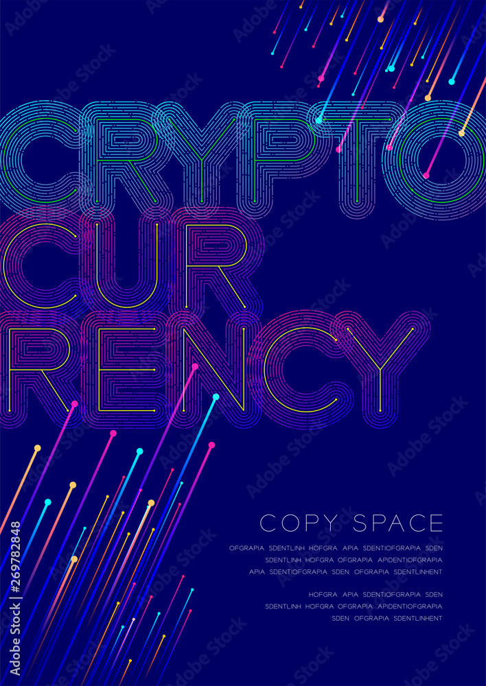 Poster cryptocurrency big text dot and dash line pattern layer overlay, poster banner or flyer template lay