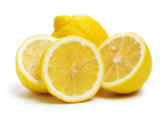 Ripe lemons on white background