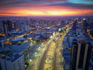 Aerial photo of the city of Cascavel Paraná Brazil. Centro da cidade. Central Park. - obrazy, fototapety, plakaty