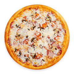 Itanian pizza isolated top view
