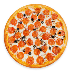 Itanian pizza isolated top view