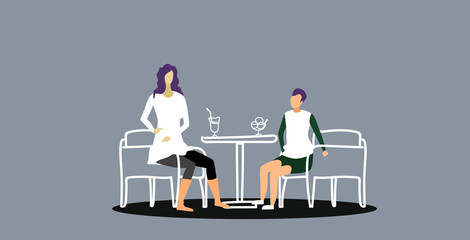 mother with son sitting at cafe table woman drinking coffee boy eating ice cream family having fun in restaurant sketch doodle horizontal full length