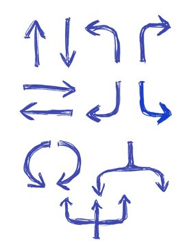 arrows drawn by blue pen on paper