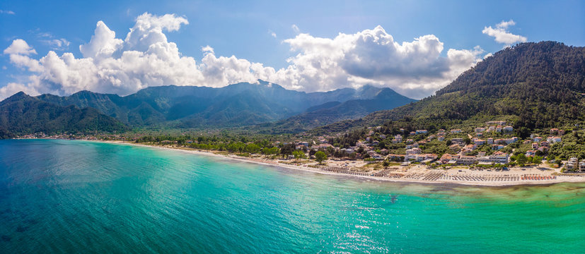 Landscape with Amazing Golden Beach on Thassos, Aegean Sea, Greece