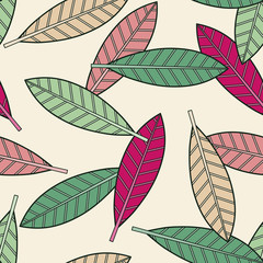 Colorful leaves. Abstract vector illustration. Seamless pattern for design or print.