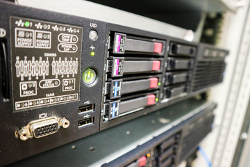 closeup view to data servers in datacenter