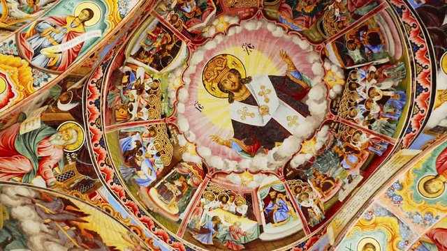 The exterior of Rila Monastery - the largest and most famous Eastern Orthodox monastery in Bulgaria