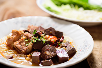 Thai rice noodles spicy soup (Kanom Jeen Nam Ngeaw), Northern Thai food