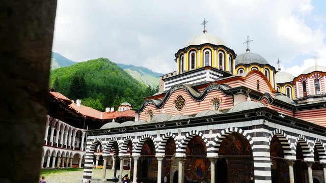 The exterior of Rila Monastery - the largest and most famous Eastern Orthodox monastery in Bulgaria