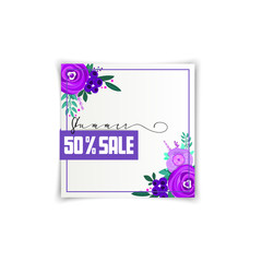 Summer sale banners decorate with flowers and plants.