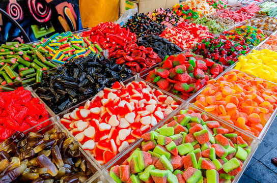 Assorted candy for sale in the Mahane Yehudah market in Jerusalem, Israel