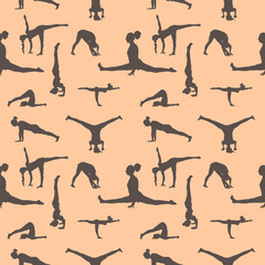yoga poses seamless pattern. color vector illustration.