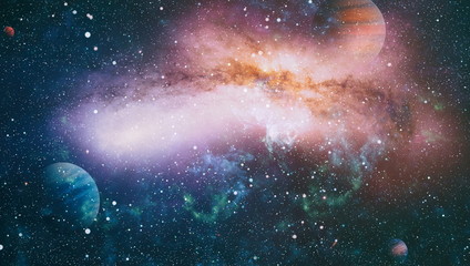 Giant glowing nebula. Space background with red nebula and stars. Elements of this image furnished...