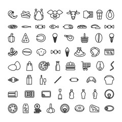 Groceries set of icons. Black and white vector illustration.