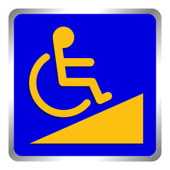 disabled signs blue colors frame background, sign boards of disability slope path ladder way sign badge for disabled, disabled symbol signs yellow on blue boards template